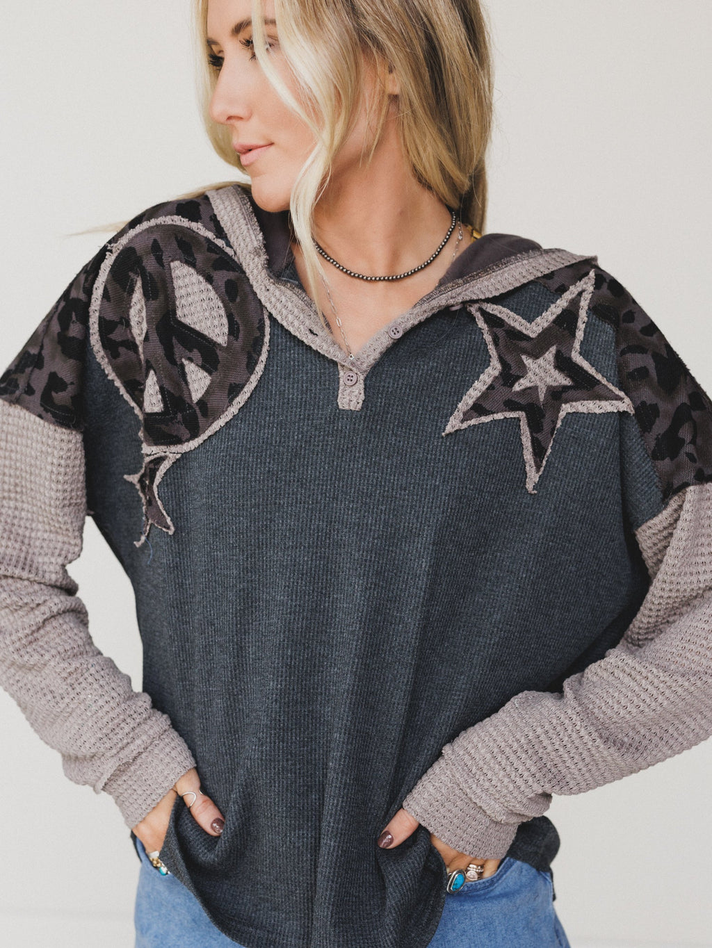 Camo Stars Hoodie - Charcoal Leopard