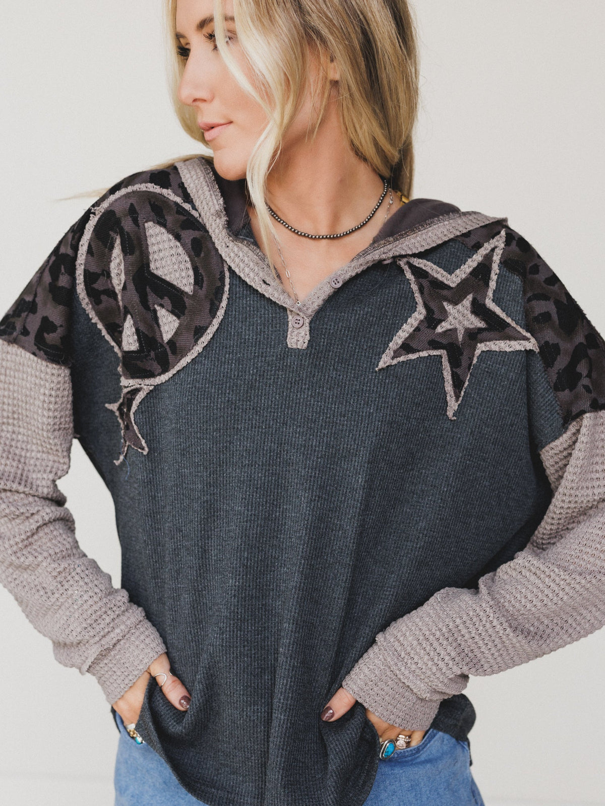 Camo Stars Hoodie - Charcoal Leopard