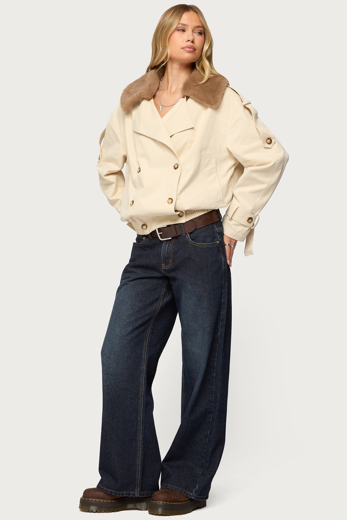 Detachable Faux Fur Trench Coat
