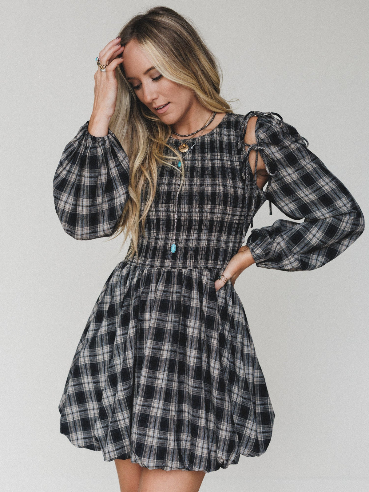 Sunset Rust Plaid Dress - Black - Pre Order