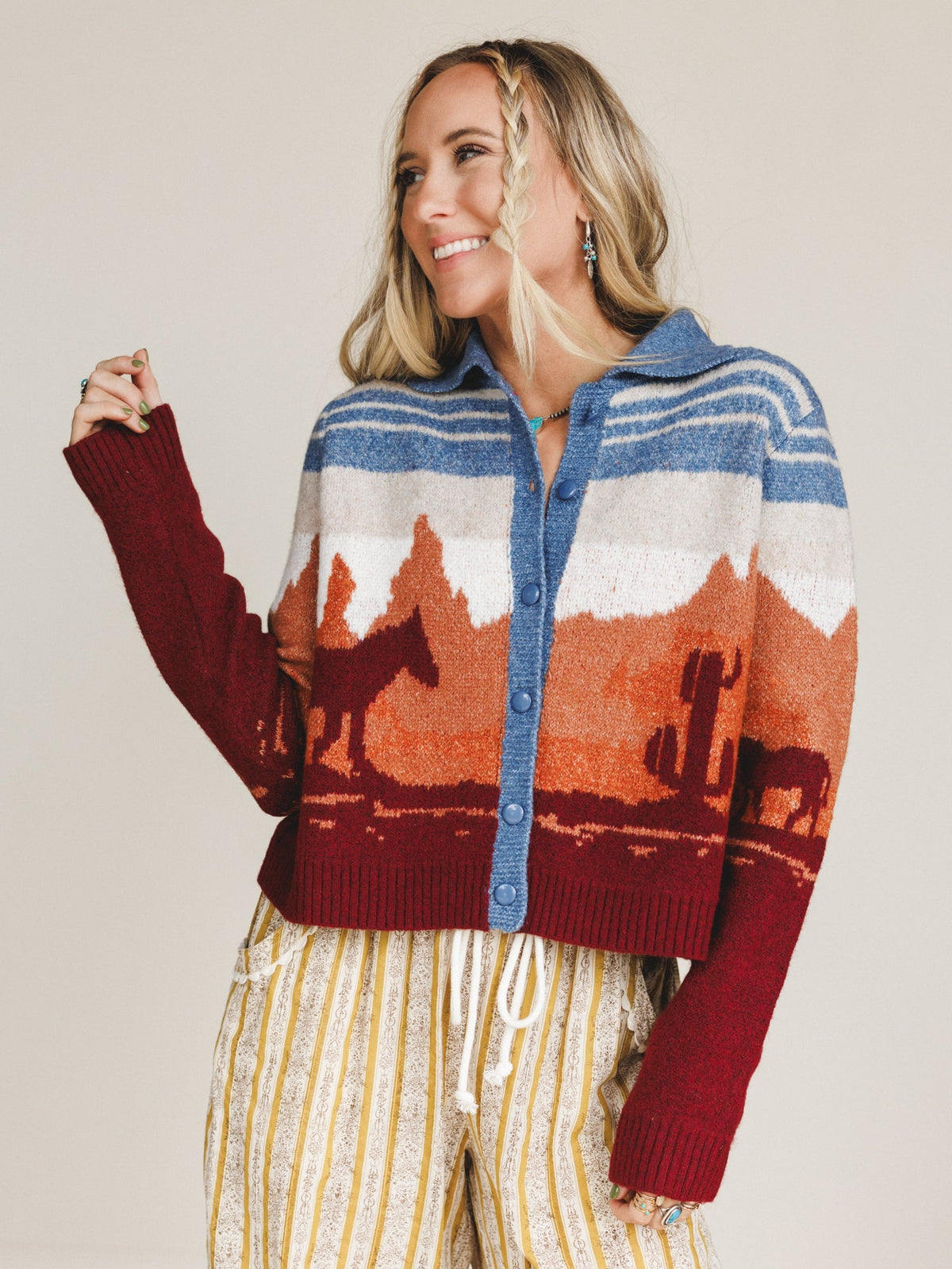 Sierra Sunset Sweater Cardigan - Blue - Pre Order