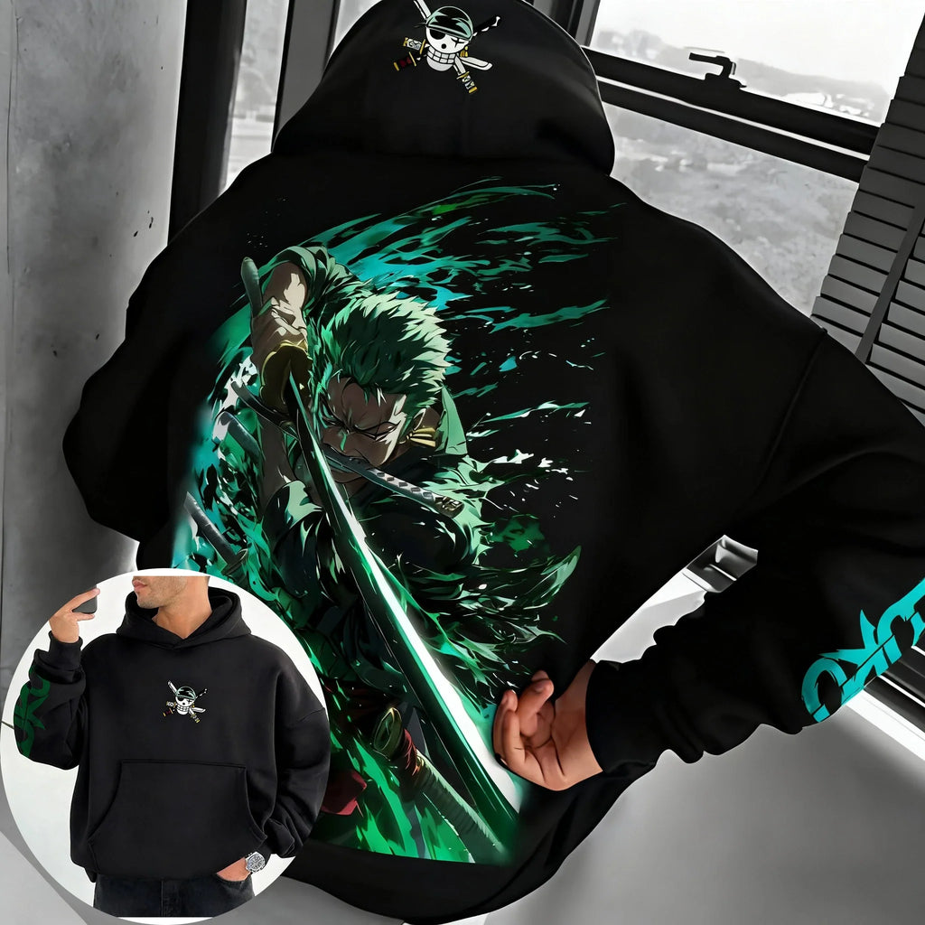 Anime Autumn/Winter Hoodie Men's and Women's New Roronoa Zoro Printed Street Hip Hop Trendy Casual Parent Child Top
