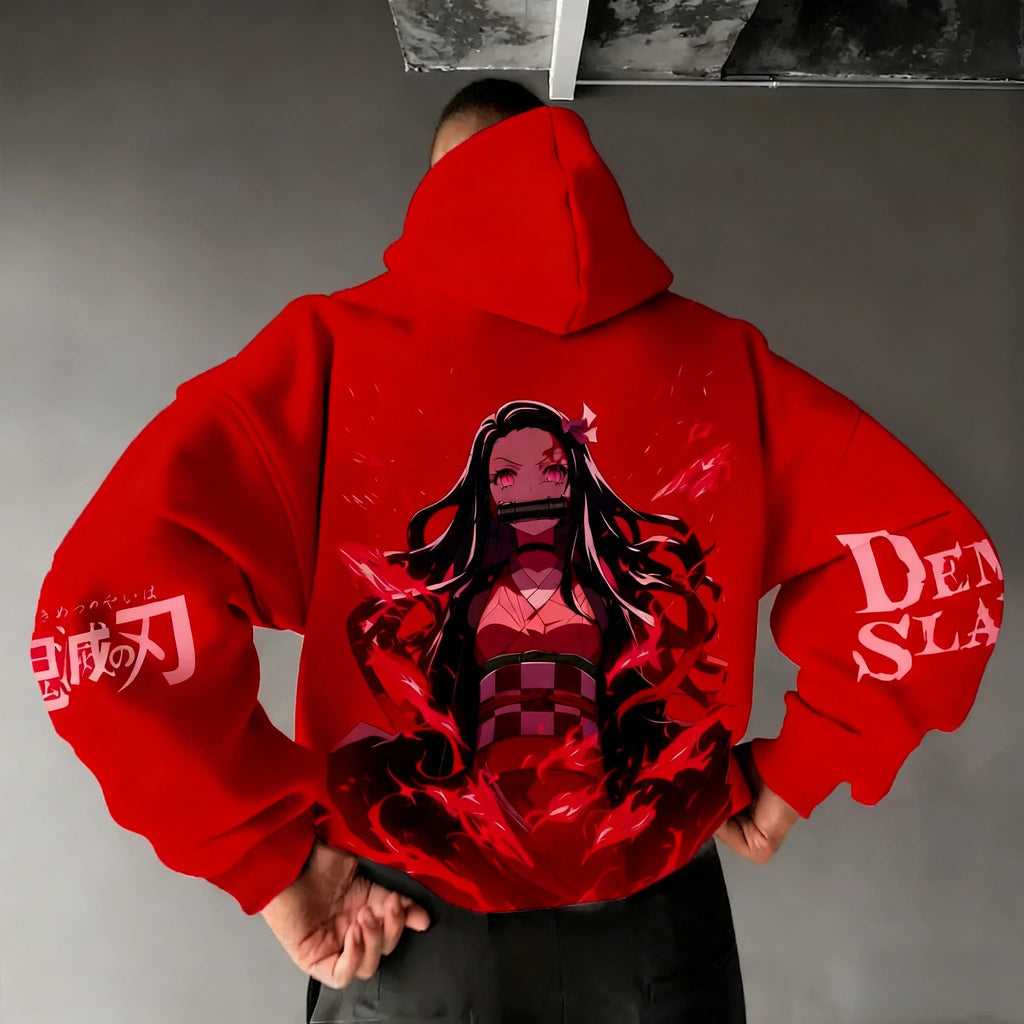 Men's Hoodie Sweatshirt Kamado Nezuko Anime Spring Autumn Winter Boy Harajuku Long-sleeved Parent-child Outfit