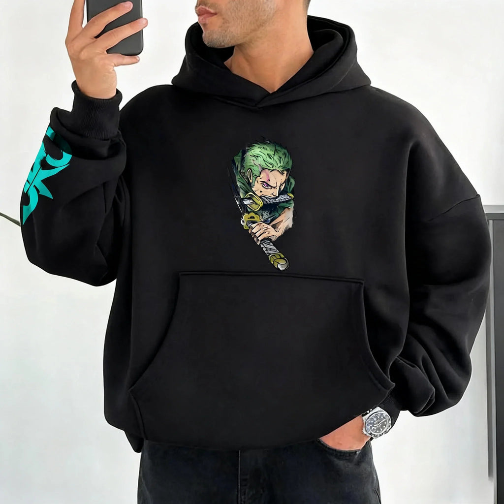 Anime Autumn/Winter Hoodie Men's and Women's New Roronoa Zoro Printed Street Hip Hop Trendy Casual Parent Child Top