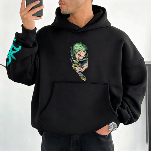 Anime Autumn/Winter Hoodie Men's and Women's New Roronoa Zoro Printed Street Hip Hop Trendy Casual Parent Child Top