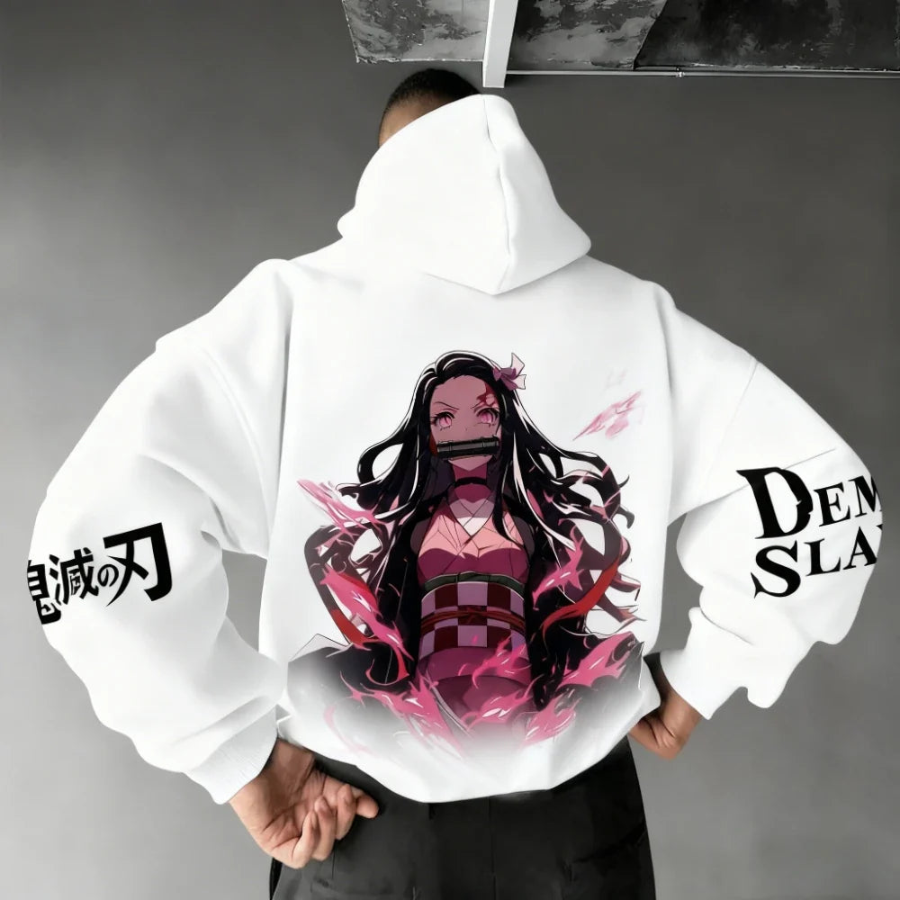 Men's Hoodie Sweatshirt Kamado Nezuko Anime Spring Autumn Winter Boy Harajuku Long-sleeved Parent-child Outfit