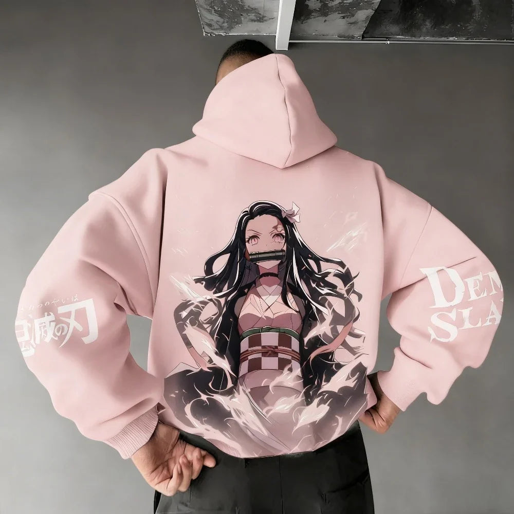 Men's Hoodie Sweatshirt Kamado Nezuko Anime Spring Autumn Winter Boy Harajuku Long-sleeved Parent-child Outfit