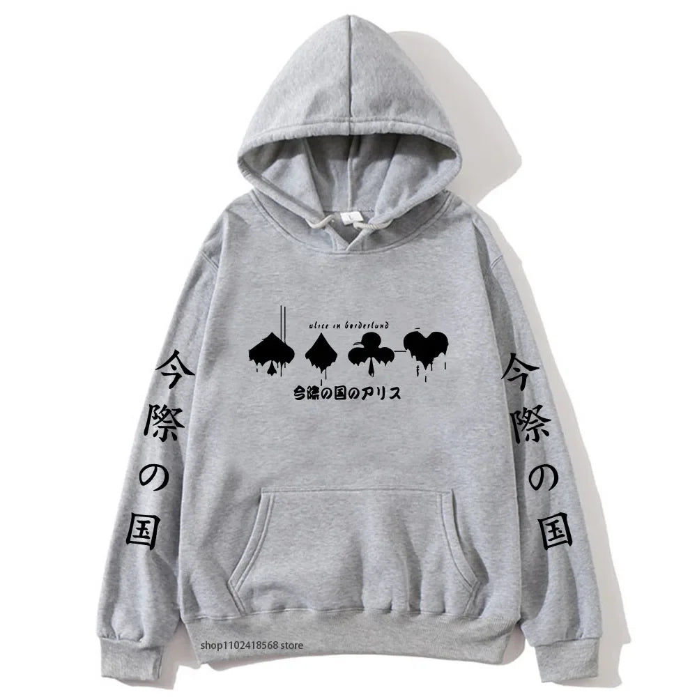 Hoodies Men Cartoon Cards Sweatshirt Harajuku Graphic Streetwear Women Anime Tops Men Clothing Y2k Sudaderas