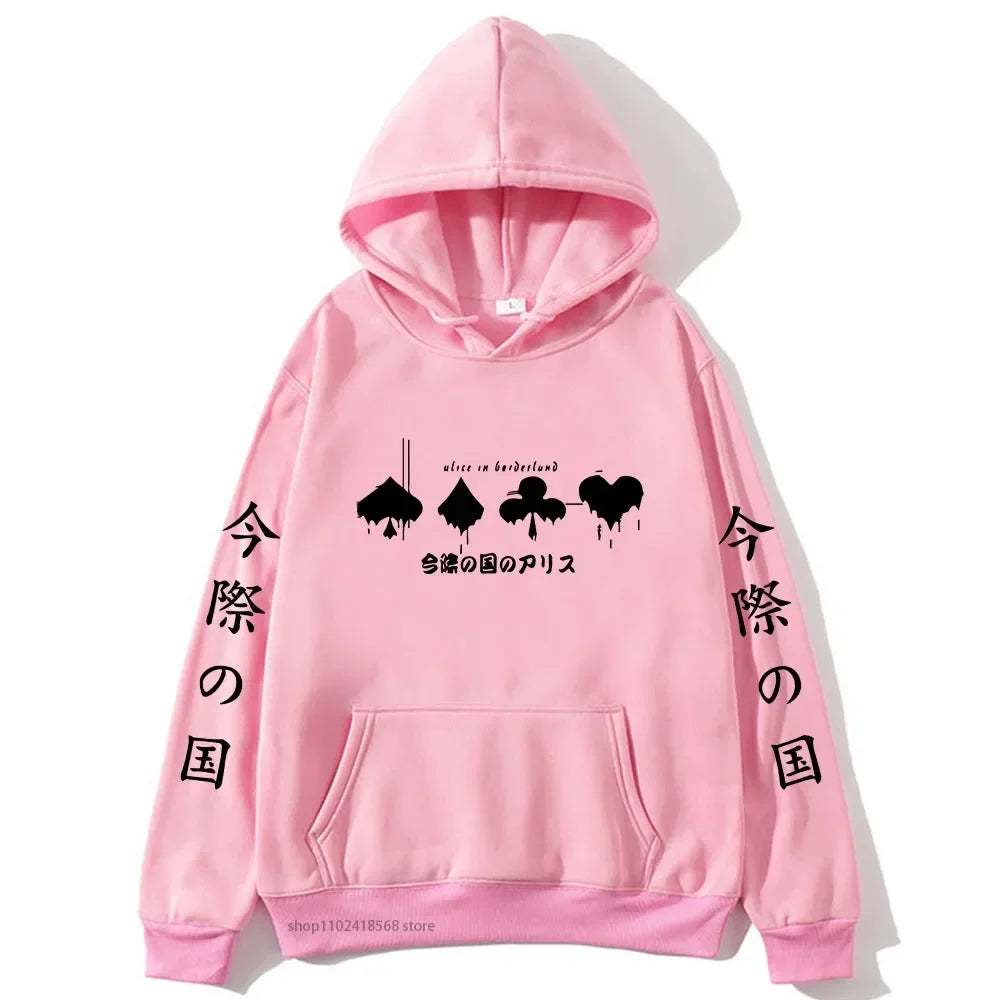 Hoodies Men Cartoon Cards Sweatshirt Harajuku Graphic Streetwear Women Anime Tops Men Clothing Y2k Sudaderas