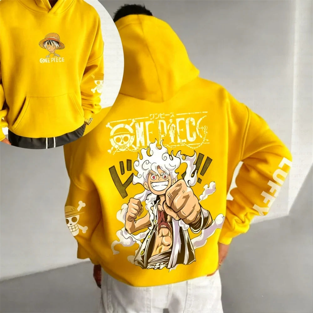 Autumn/Winter Japanese Hot Blood Anime Classic Luffy 5th Grade Hoodie for Men and Women. Casual and Comfortable Top