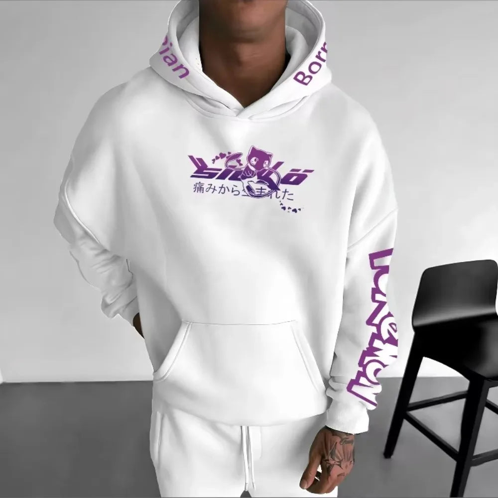 Anime Mewtwo Double Printed Hoodie for Men and Women Autumn/Winter  Harajuku Large Size Casual Trend Sweater