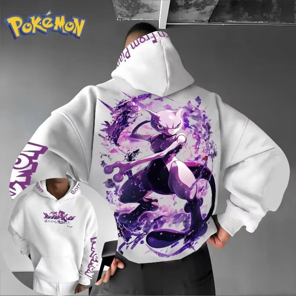 Anime Mewtwo Double Printed Hoodie for Men and Women Autumn/Winter  Harajuku Large Size Casual Trend Sweater