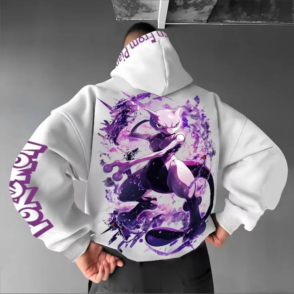 Anime Mewtwo Double Printed Hoodie for Men and Women Autumn/Winter  Harajuku Large Size Casual Trend Sweater