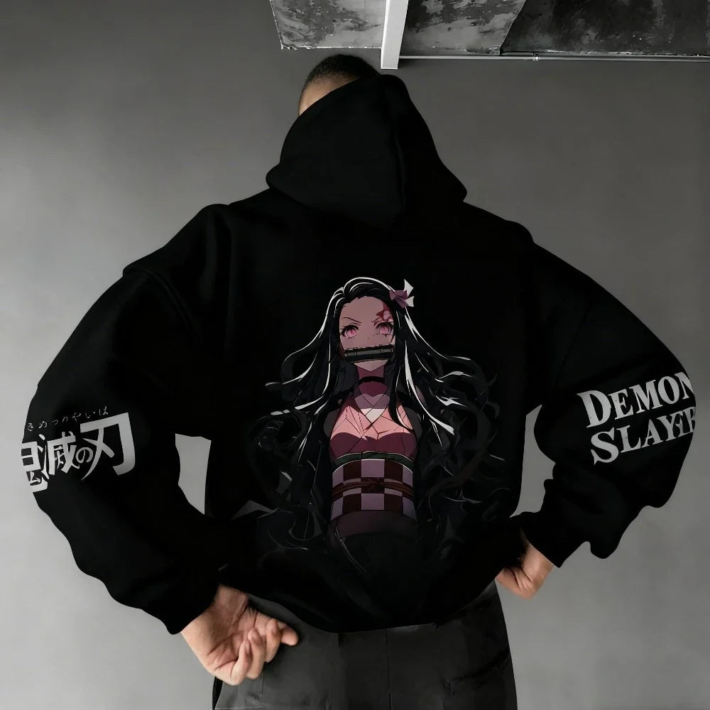 Men's Hoodie Sweatshirt Kamado Nezuko Anime Spring Autumn Winter Boy Harajuku Long-sleeved Parent-child Outfit
