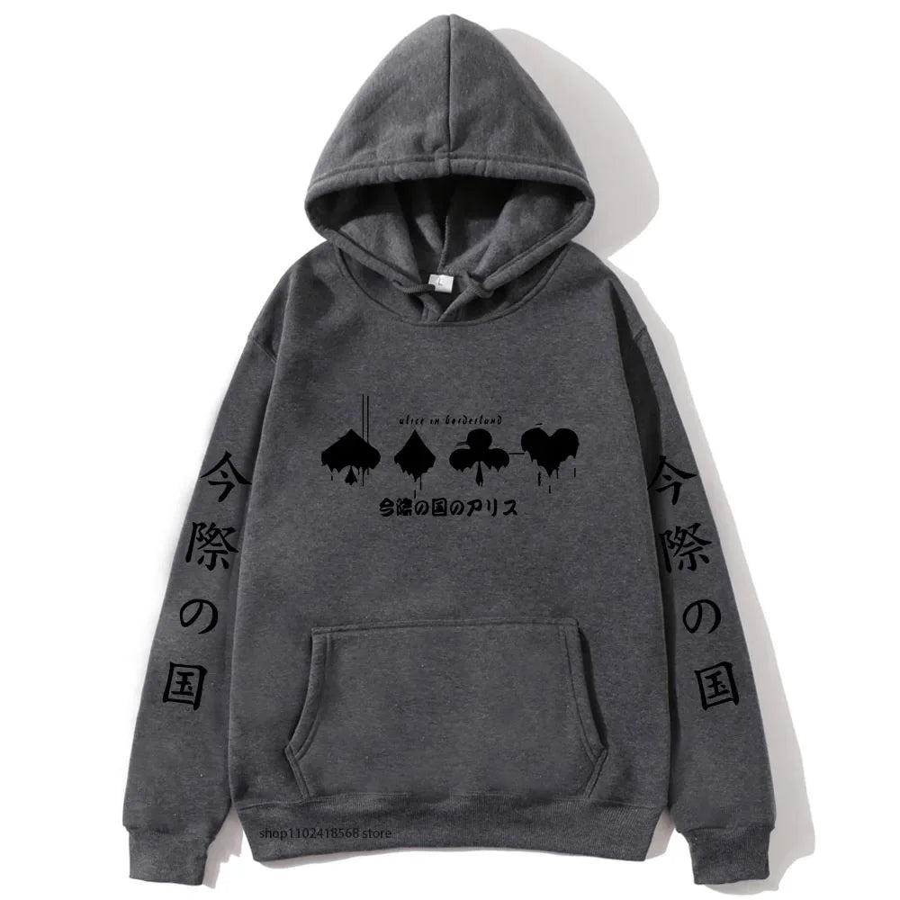 Hoodies Men Cartoon Cards Sweatshirt Harajuku Graphic Streetwear Women Anime Tops Men Clothing Y2k Sudaderas