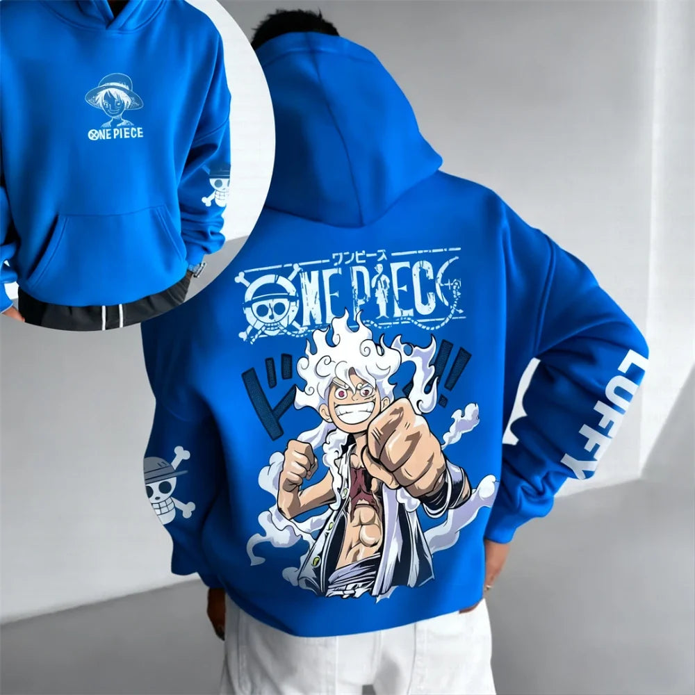 Autumn/Winter Japanese Hot Blood Anime Classic Luffy 5th Grade Hoodie for Men and Women. Casual and Comfortable Top