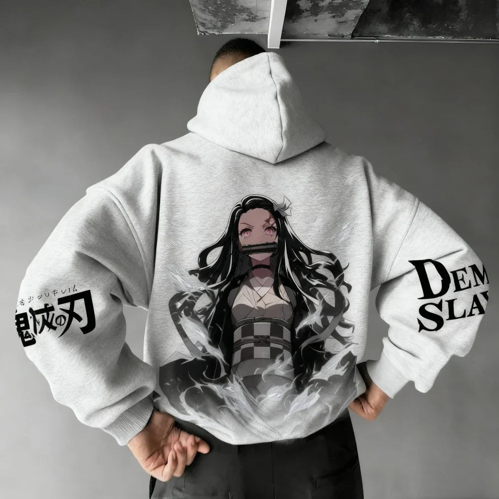 Men's Hoodie Sweatshirt Kamado Nezuko Anime Spring Autumn Winter Boy Harajuku Long-sleeved Parent-child Outfit