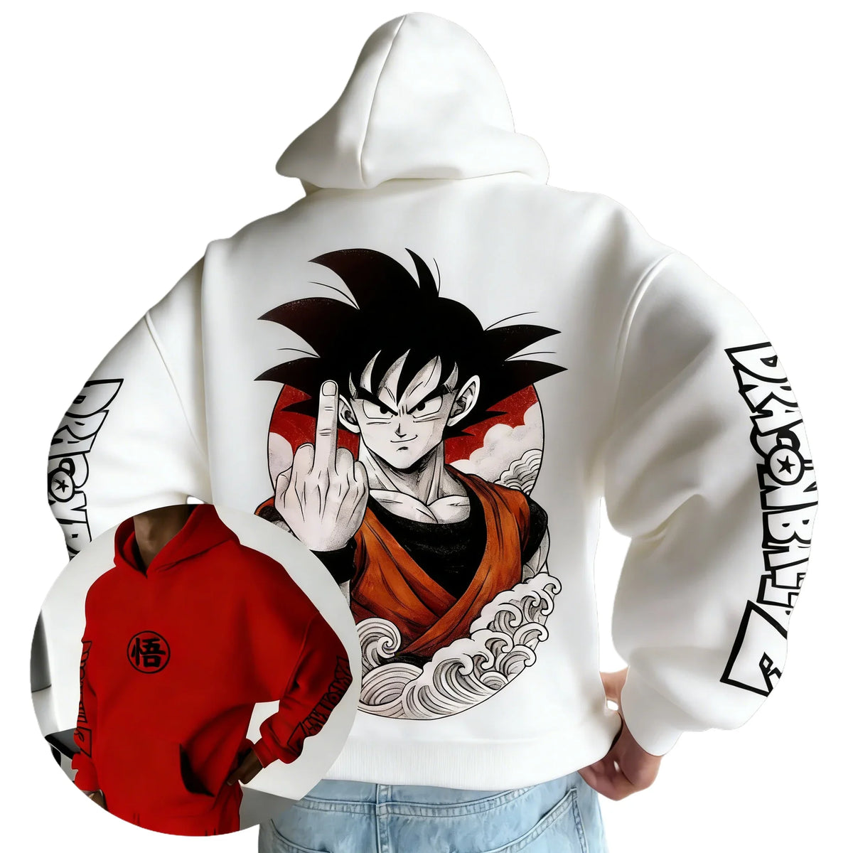 Retro Anime Hoodie. Japanese Style Goku Print Men's Pure Cotton Hoodie. Casual Loose Sports Daily Version
