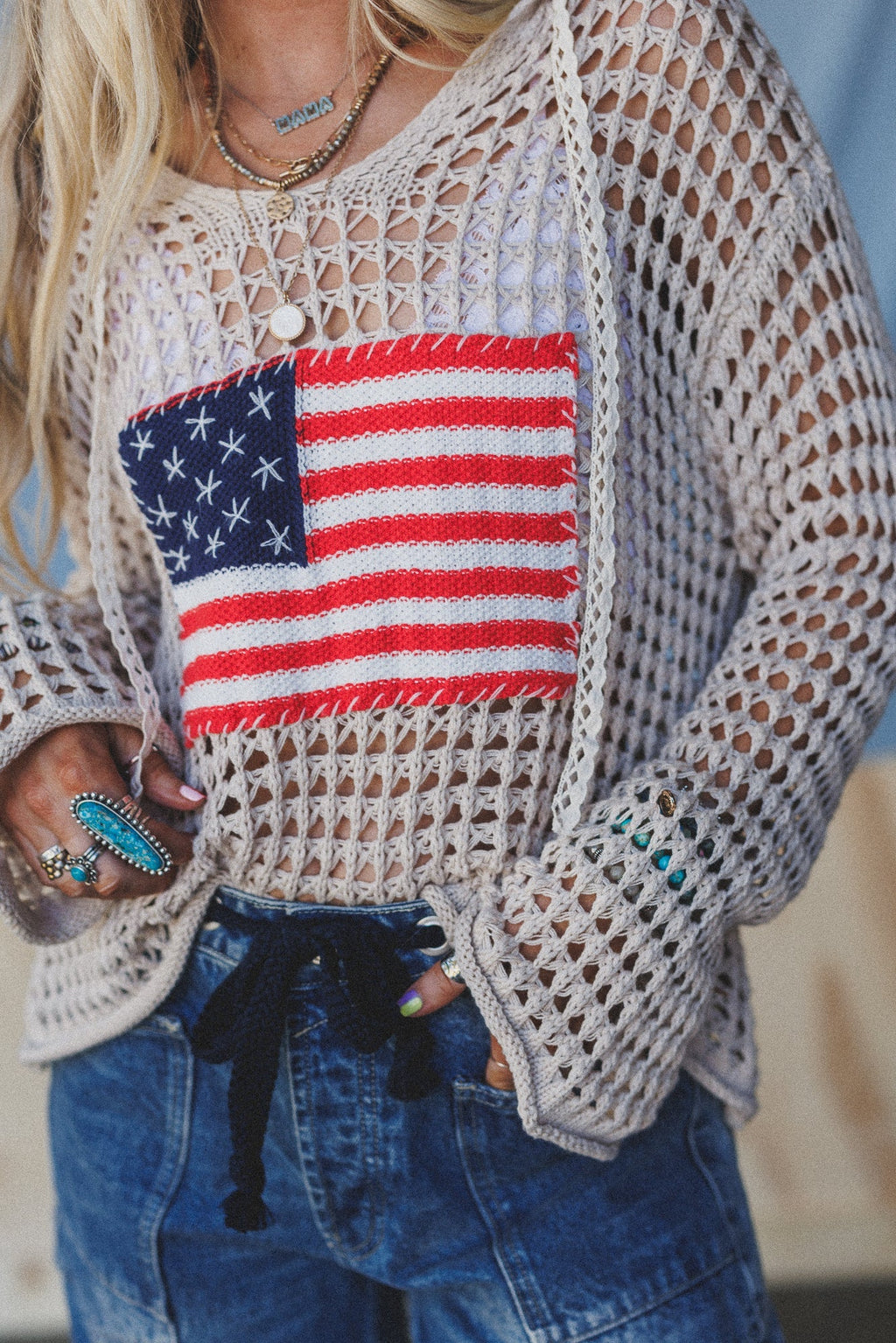 Americana Flag Hoodie - Beige - Pre Order