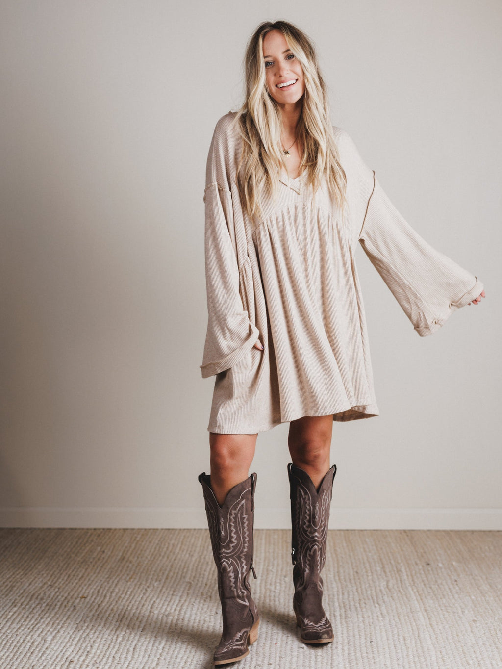 The Nest Carefree Mini Dress - Stone - Pre Order