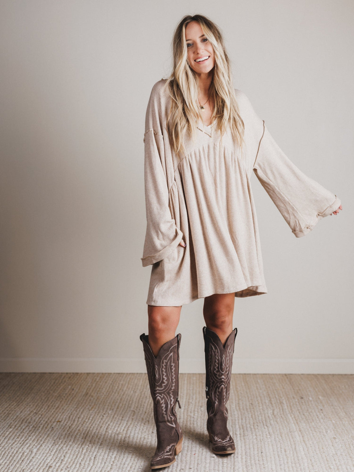 The Nest Carefree Mini Dress - Stone - Pre Order