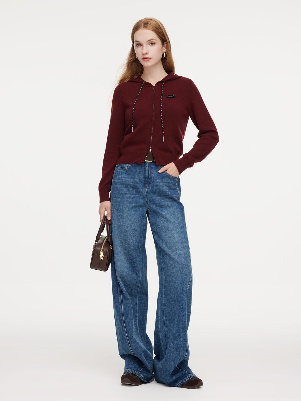 100% Wool Zip-Up Women Knit Hooded Cardigan