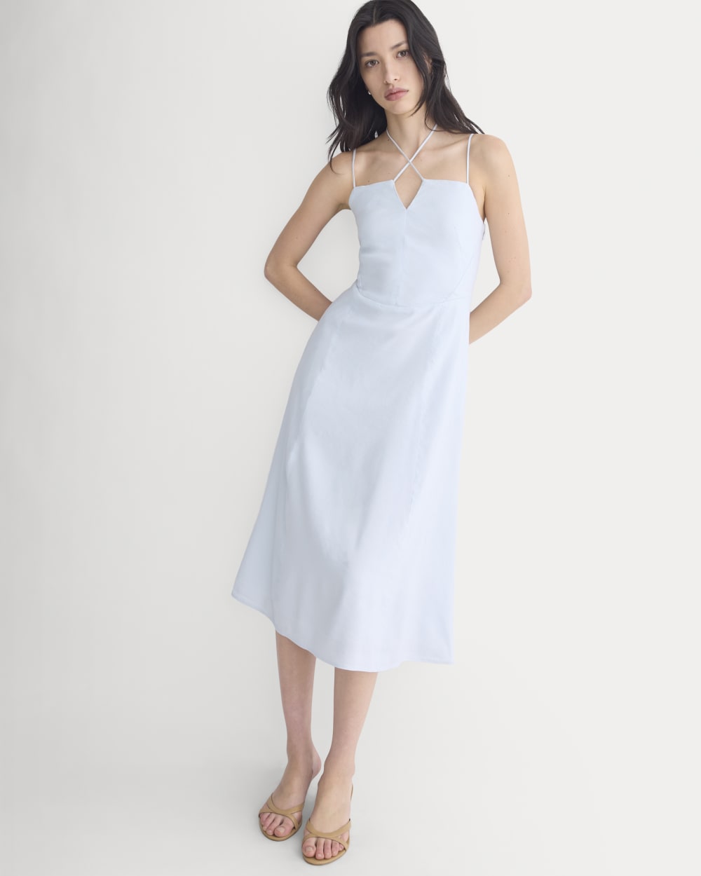Tie-Neck Dress in Stretch Linen | Skywriting