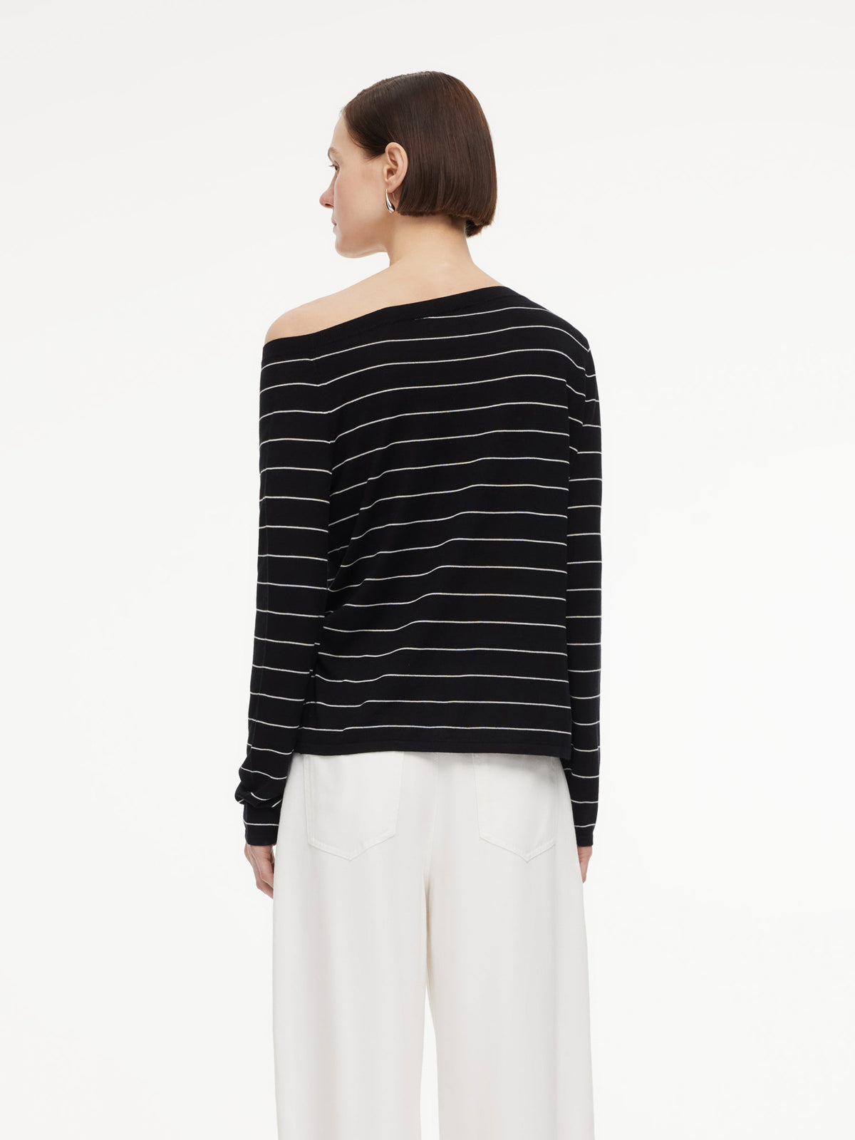 Tencel Mulberry Silk Blend Boat Neck Women Stripe Knit Top