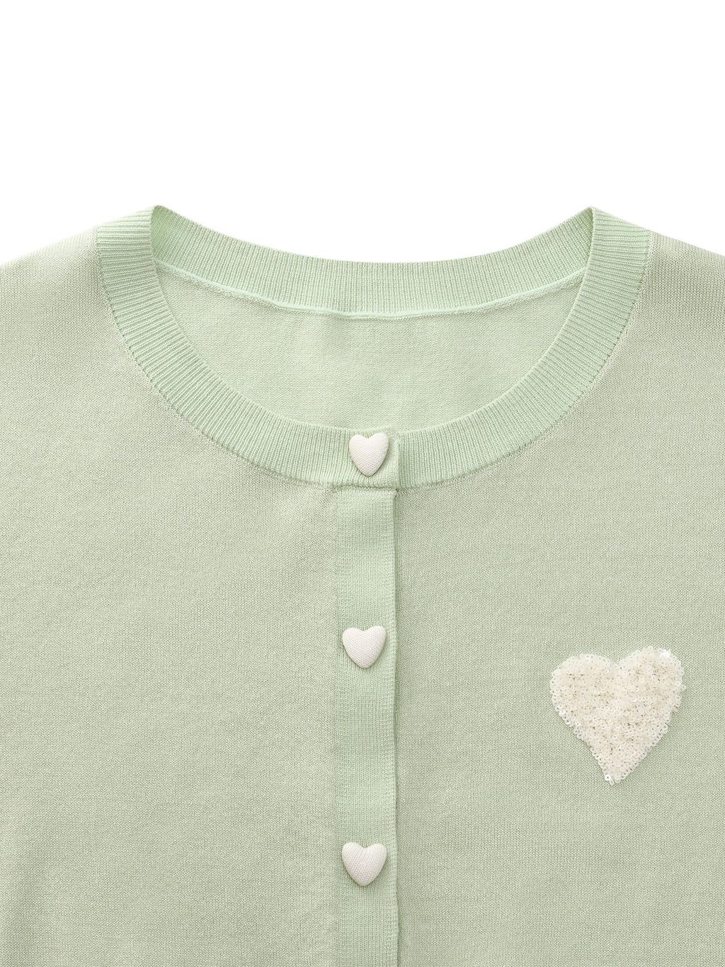 Lyocell Blend Sequined Heart Women Short Sleeve Cardigan