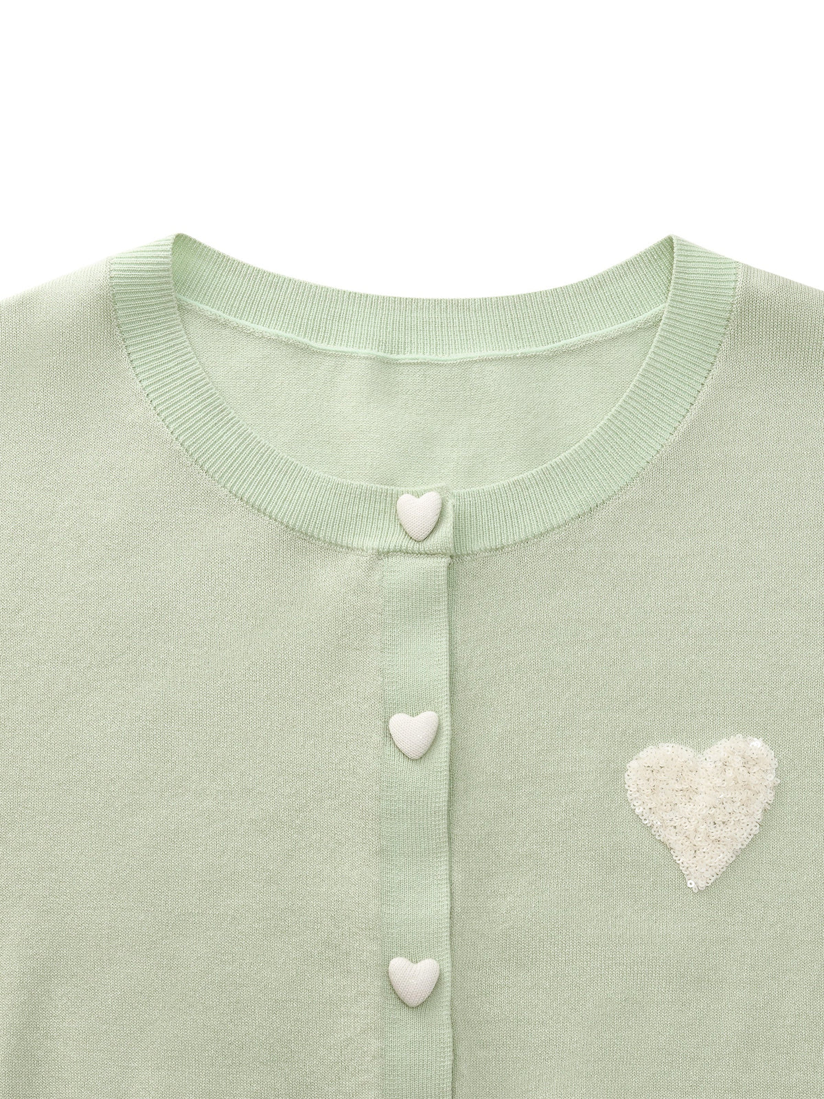 Lyocell Blend Sequined Heart Women Short Sleeve Cardigan