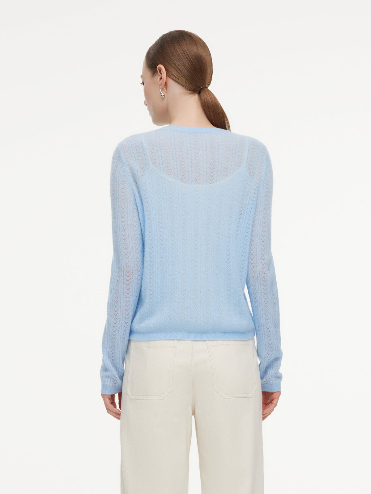 Alpaca Wool Lyocell Blend Women Lightweight Open-Knit Cardigan