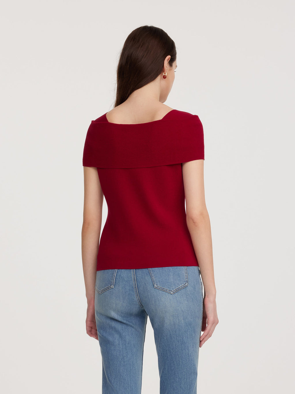 Lyocell Blend Off Shoulder Women Knit Top With Detachable Magnetic Flower
