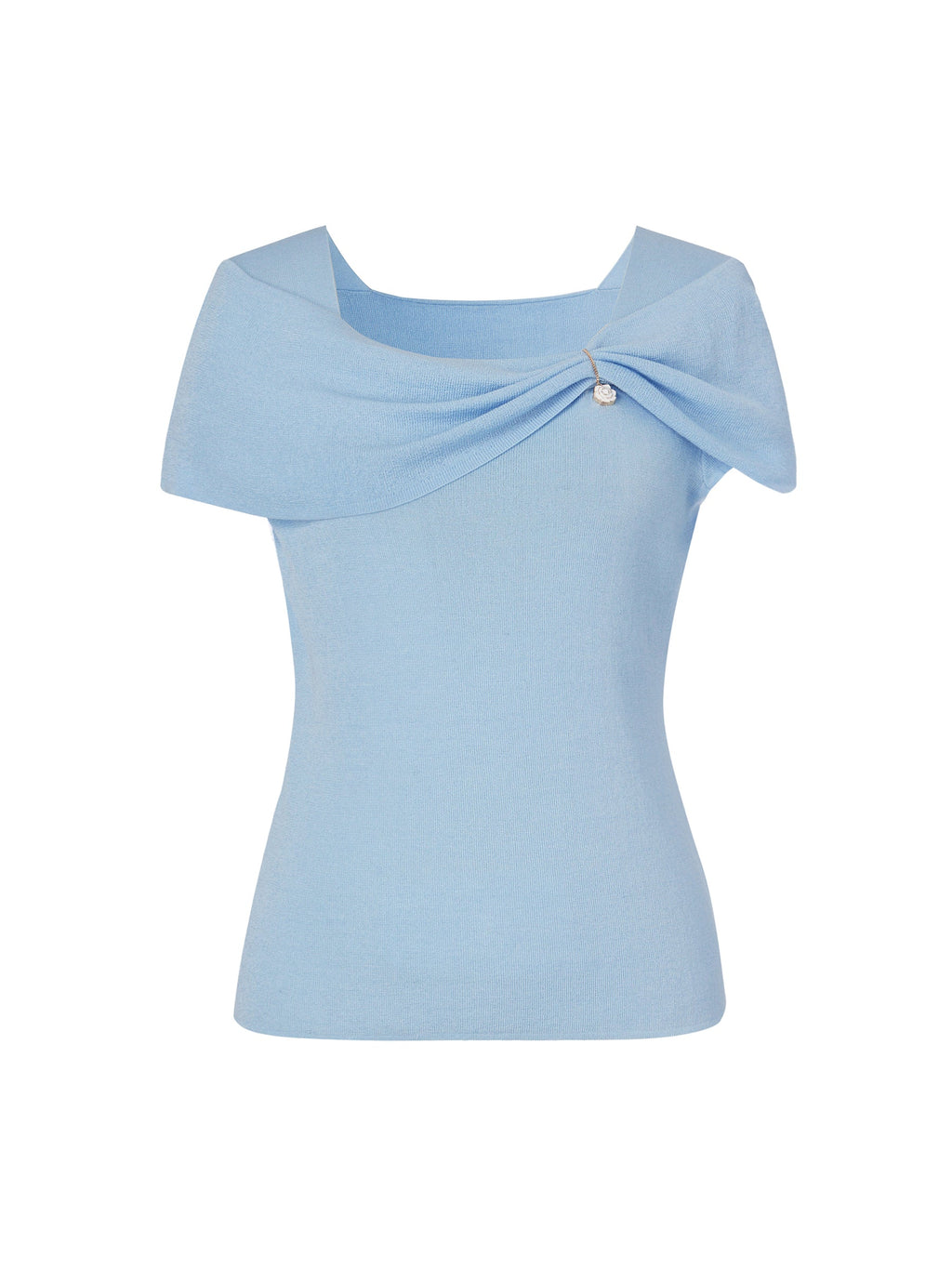 Lyocell Blend Off Shoulder Women Knit Top With Detachable Magnetic Flower