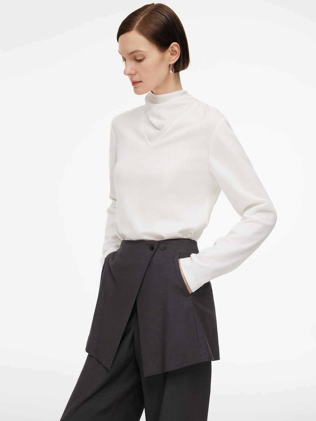 Triacetate Tencel Blend Tie Neck Women Knit Top