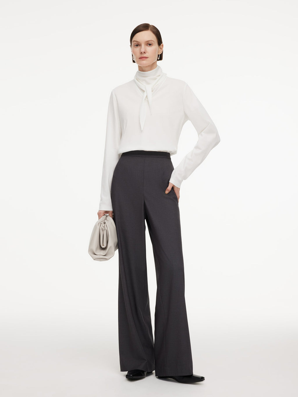 Triacetate Tencel Blend Tie Neck Women Knit Top