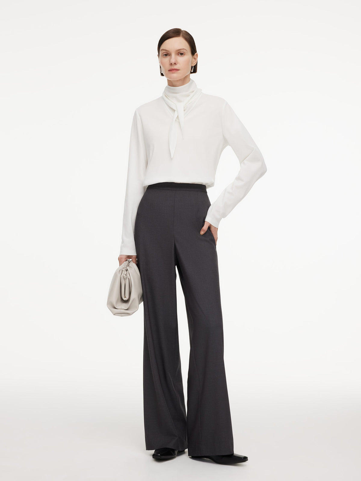 Triacetate Tencel Blend Tie Neck Women Knit Top