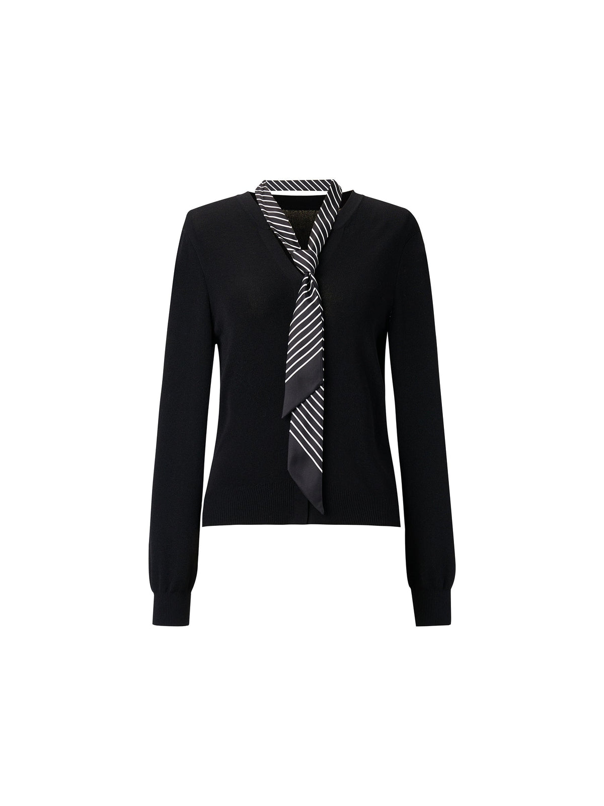 Tencel Blend V-Neck Women Cardigan With Silk Scarf