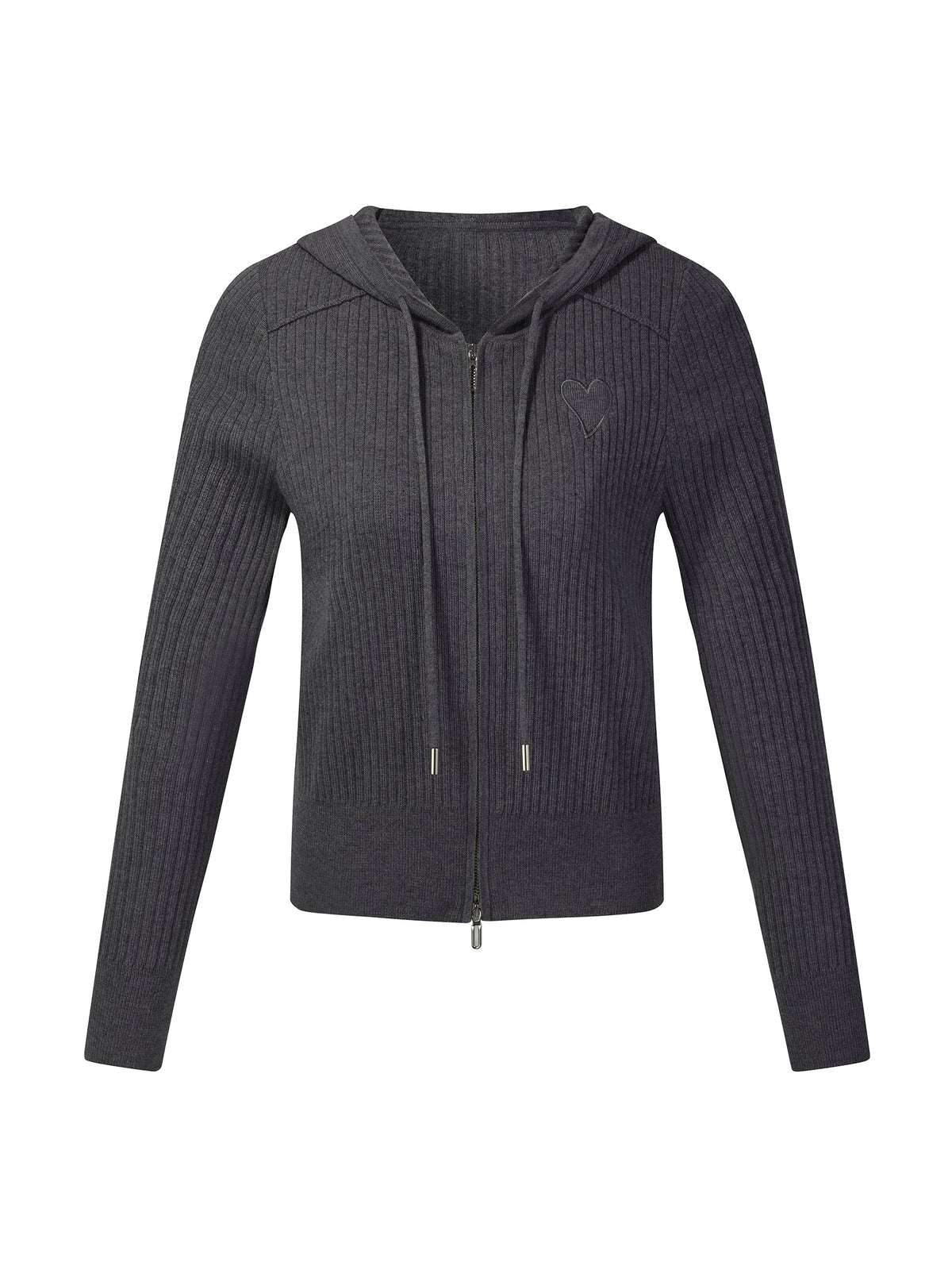 Wool Blend Heart Embroidered Women Hooded Cardigan