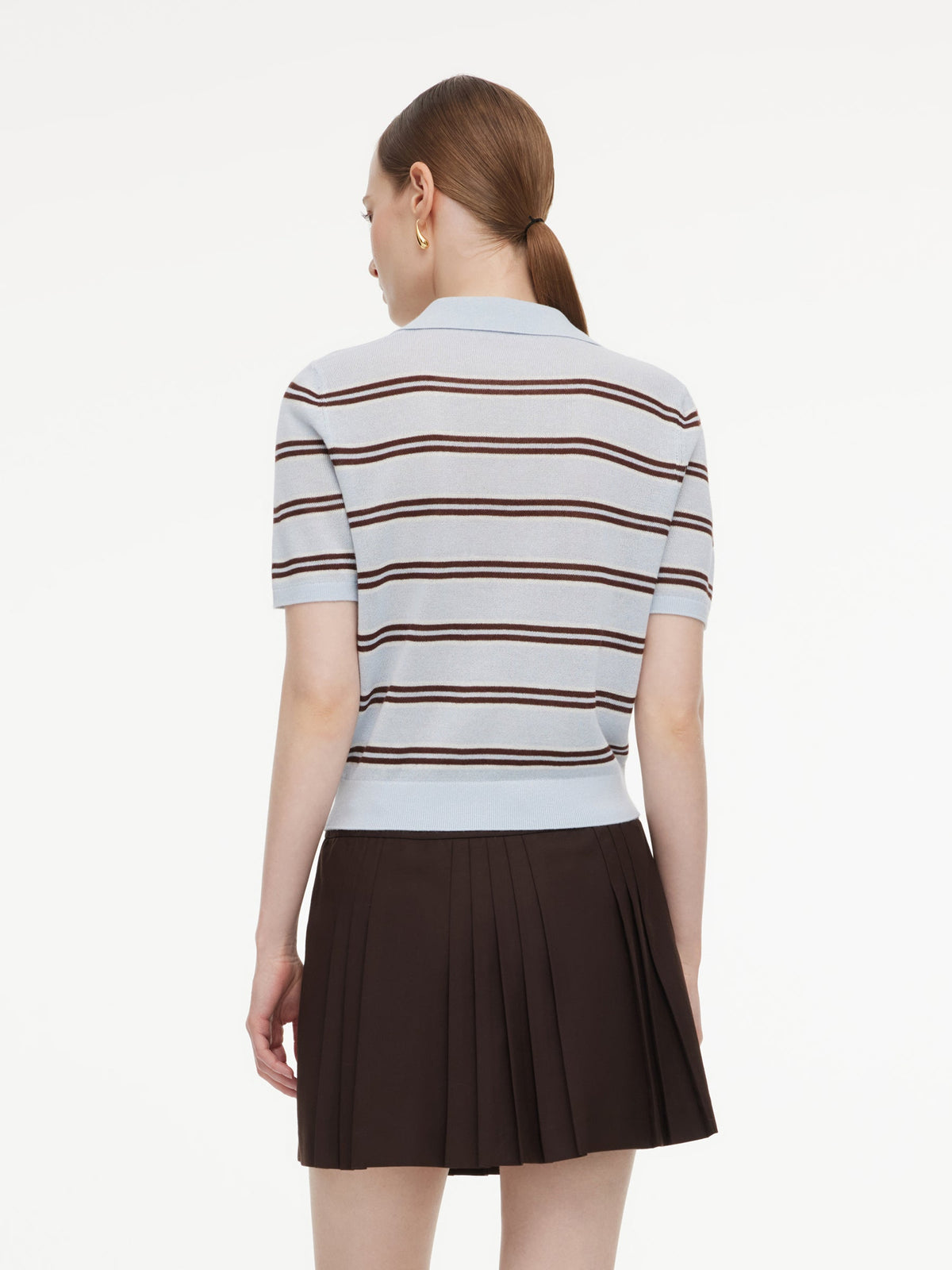 Navy Combo Stripe Women Polo Knit Top