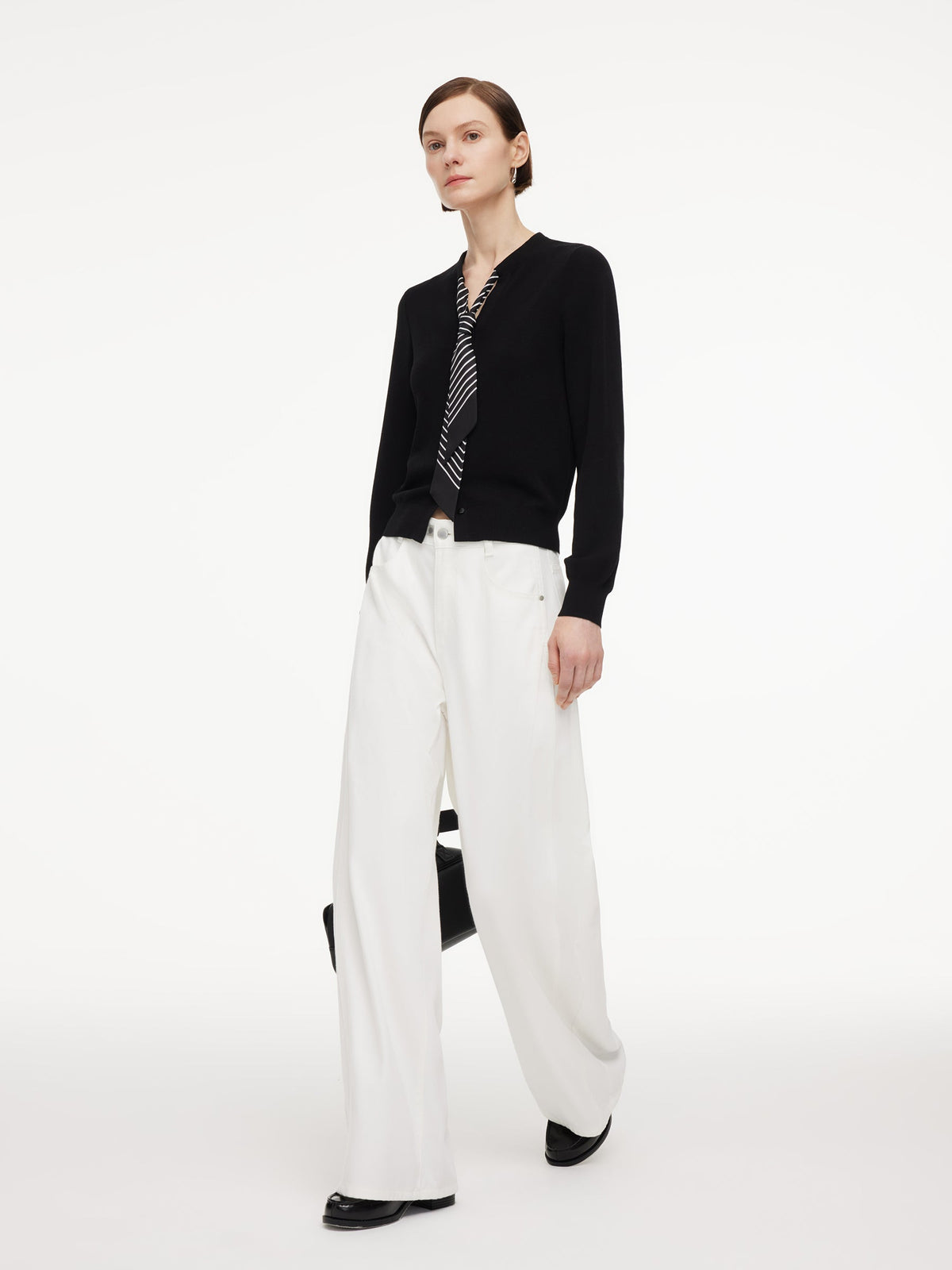Tencel Blend V-Neck Women Cardigan With Silk Scarf