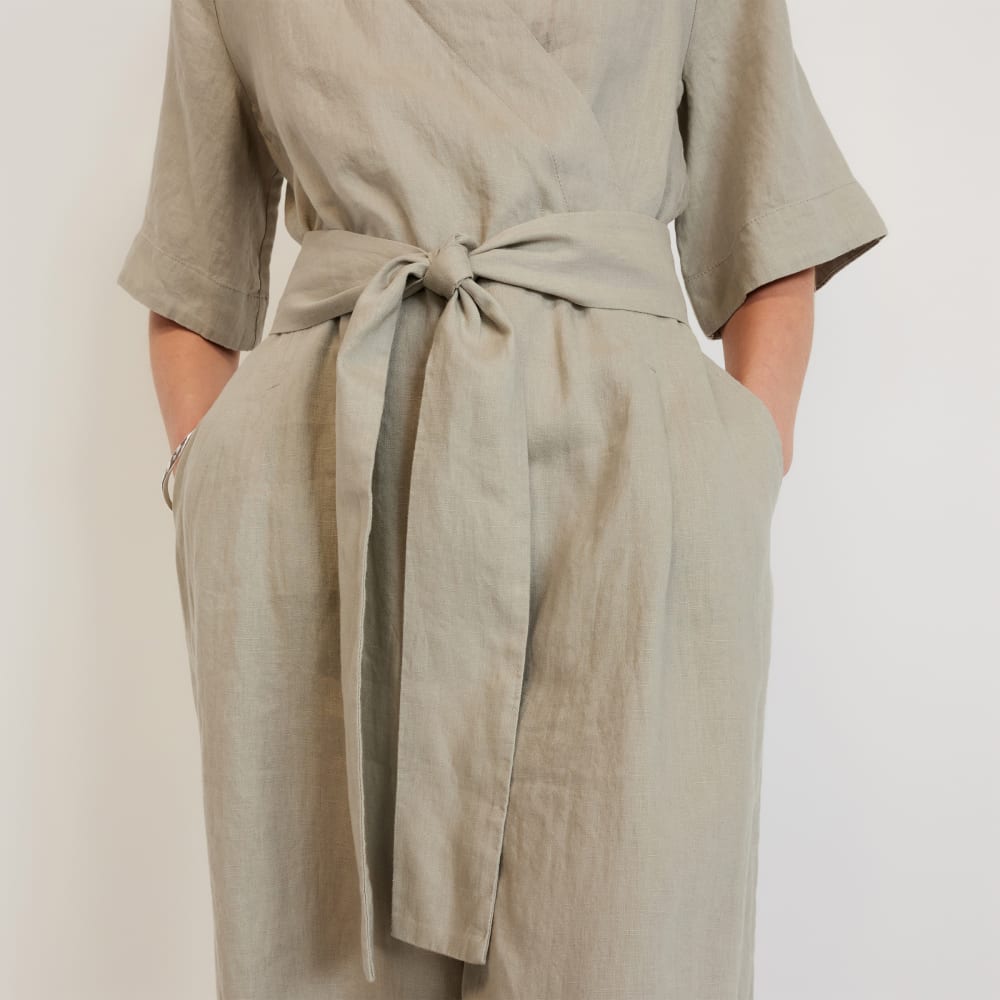 The Wrap Jumpsuit in Linen | Seagrass