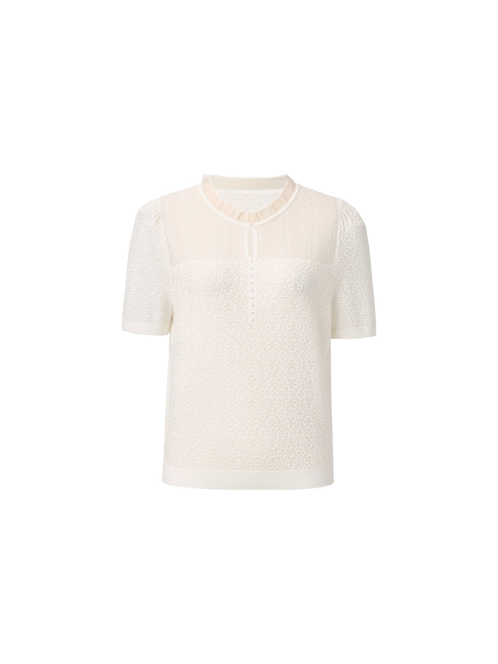 Jacquard Ruffle Neck Women Knit Top