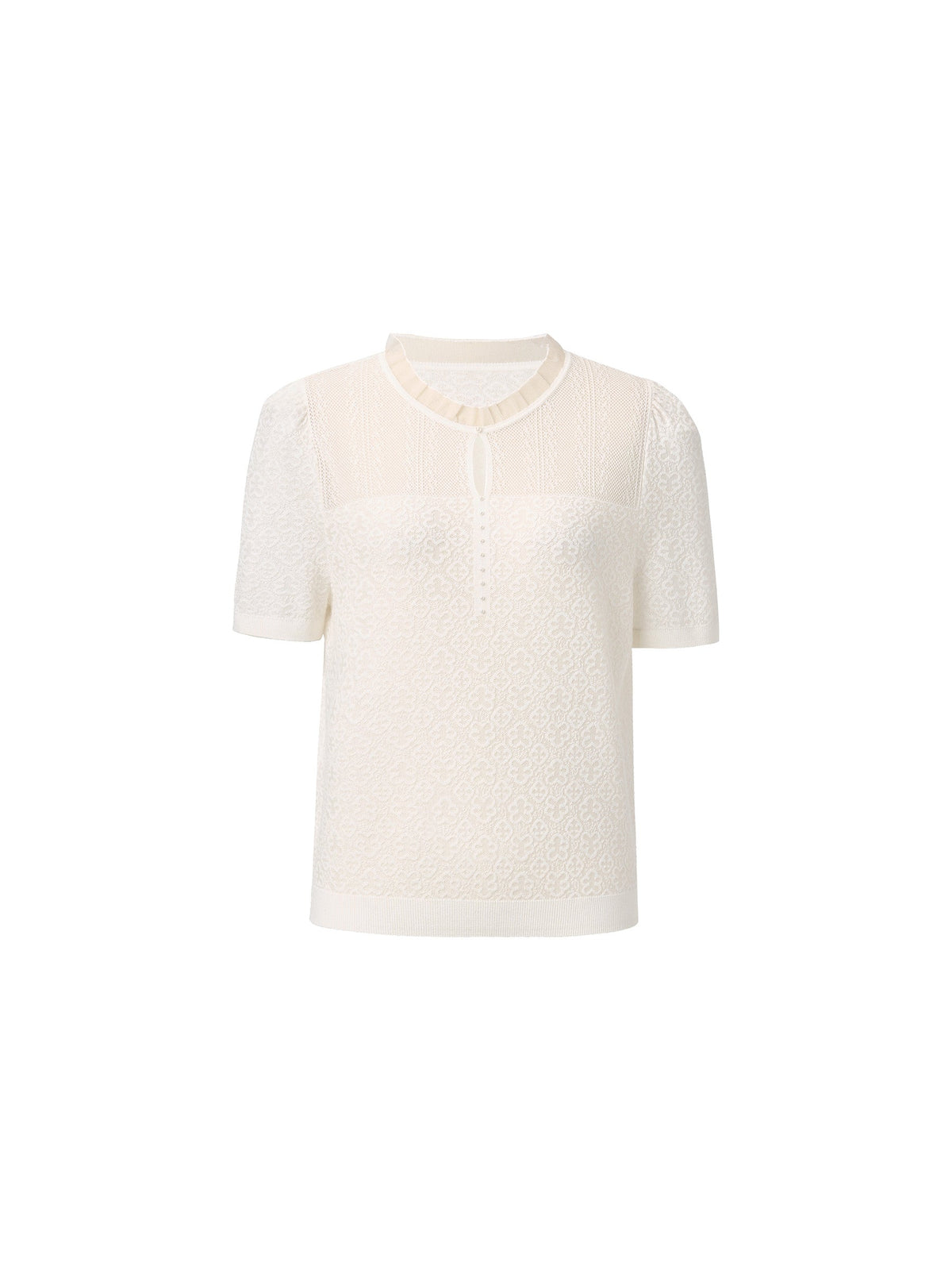Jacquard Ruffle Neck Women Knit Top