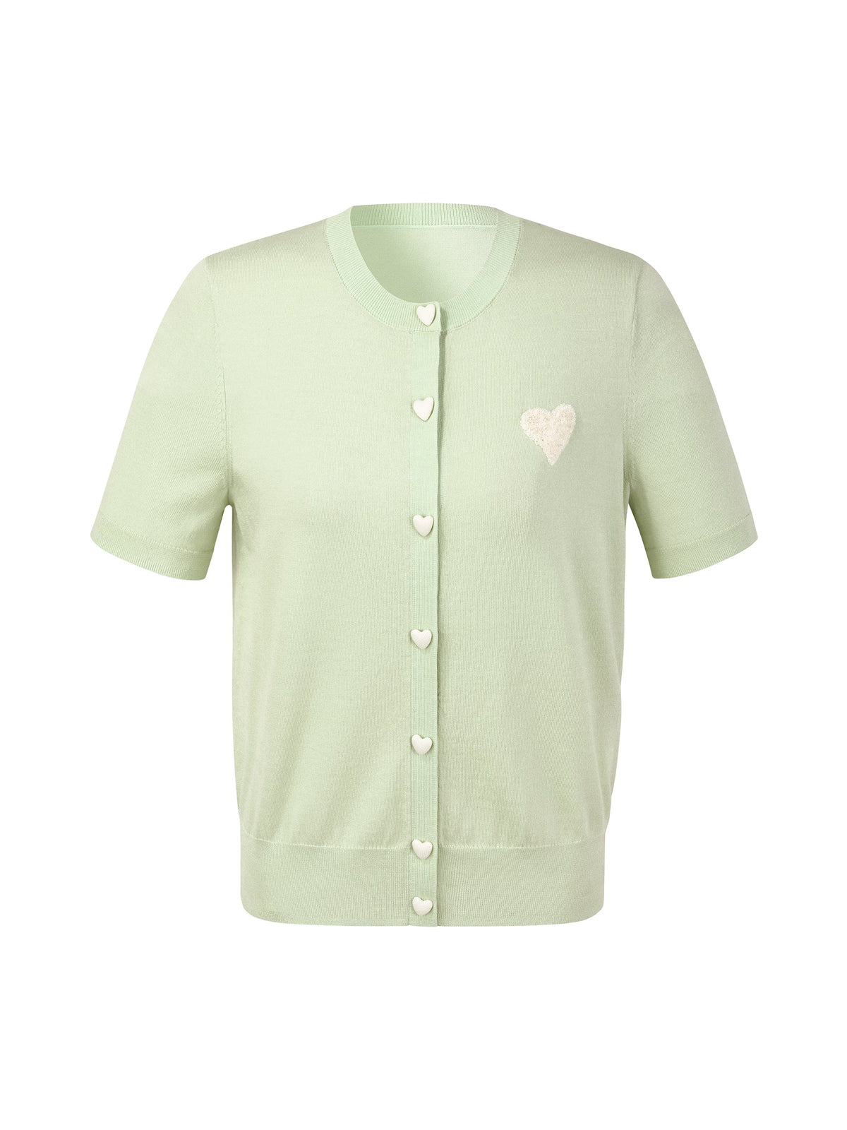 Lyocell Blend Sequined Heart Women Short Sleeve Cardigan