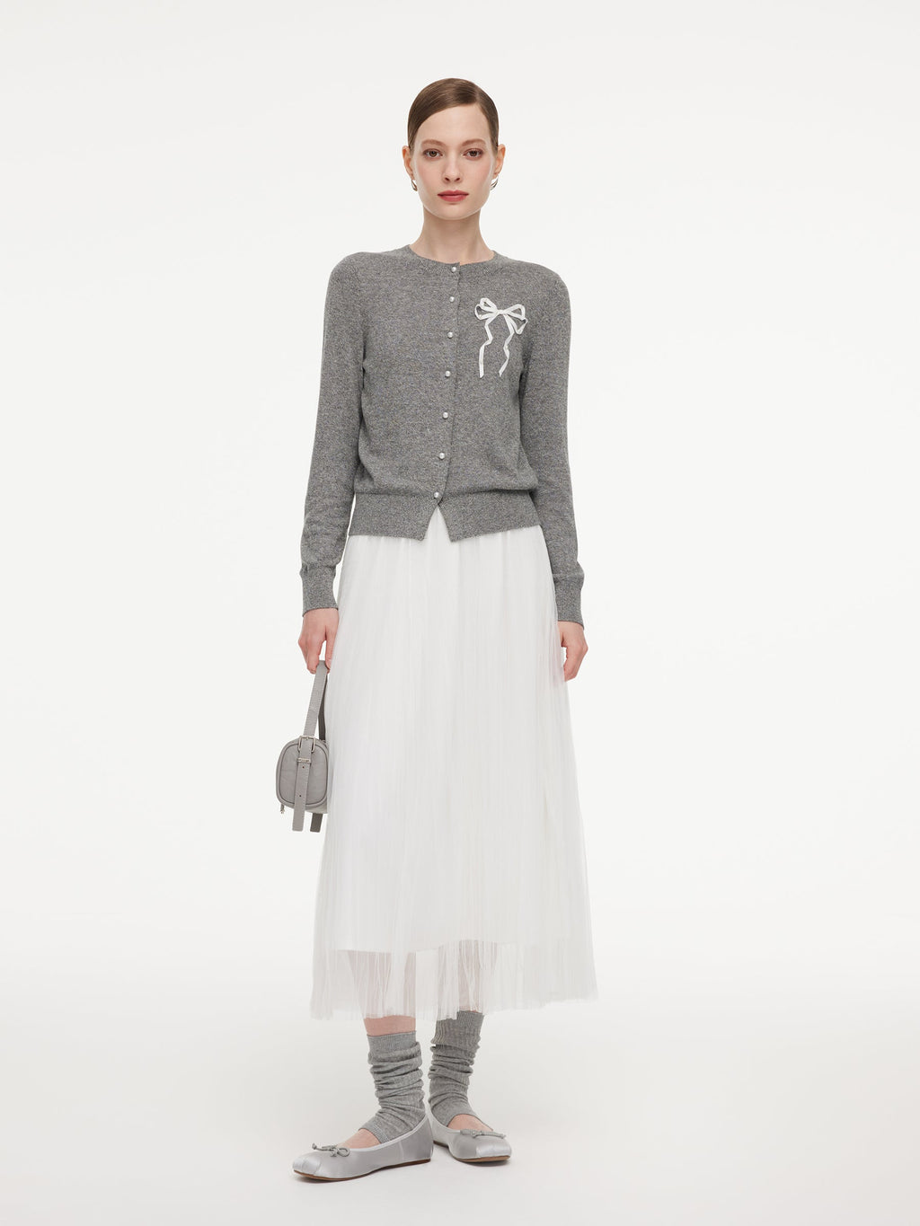 Hand-Sewn Bow Beaded Button Women Cardigan