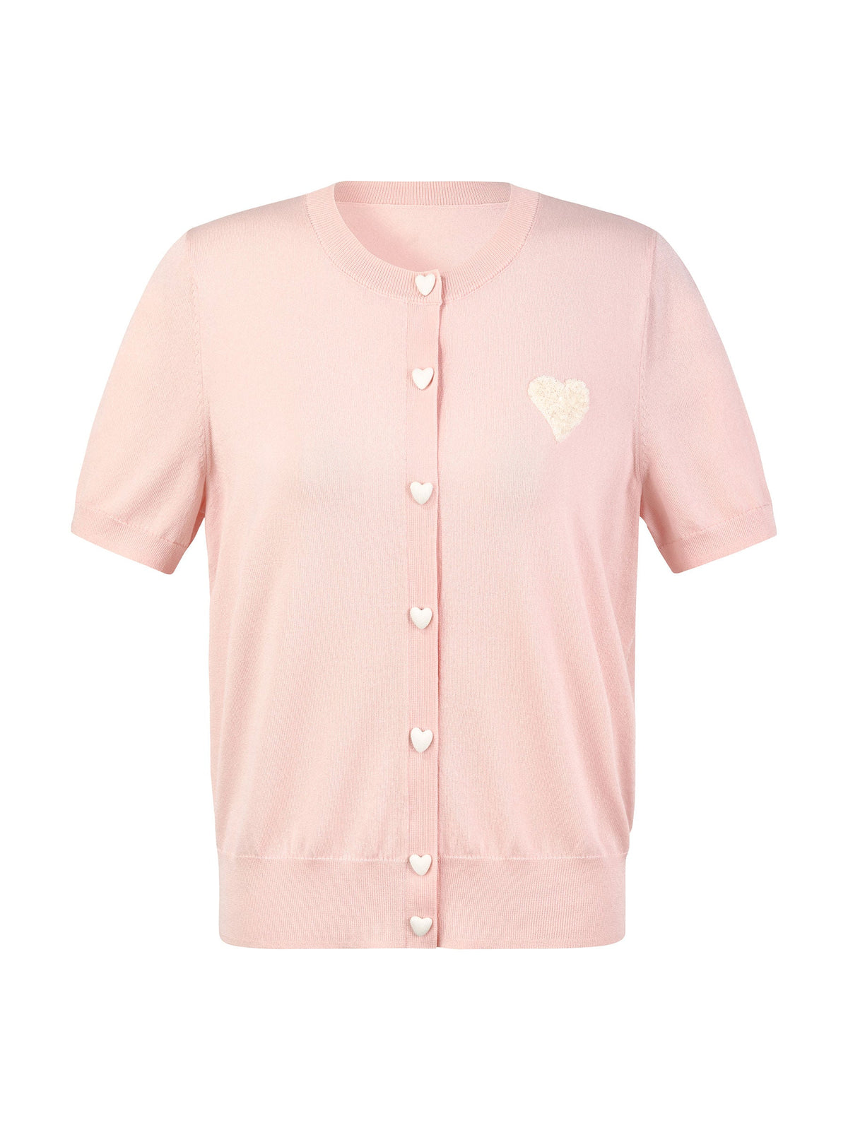 Lyocell Blend Sequined Heart Women Short Sleeve Cardigan