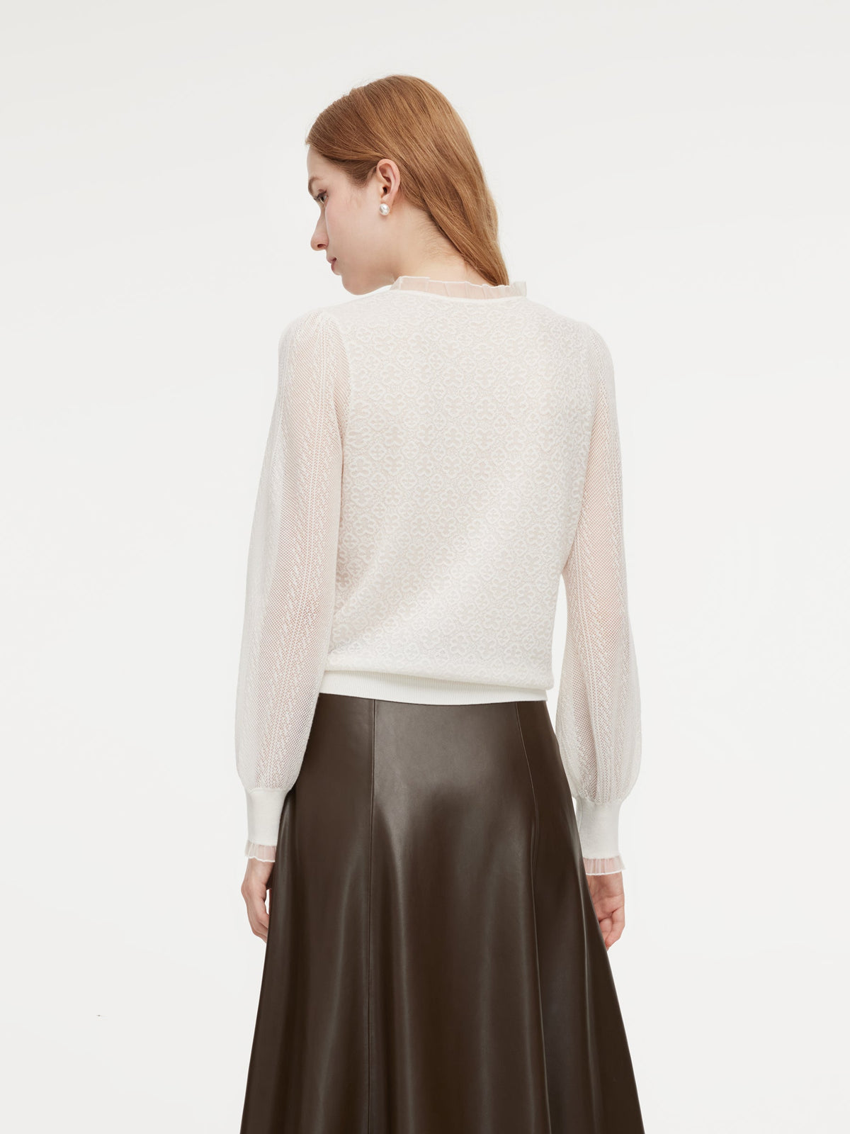 Jacquard Ruffle Neck Women Knit Top