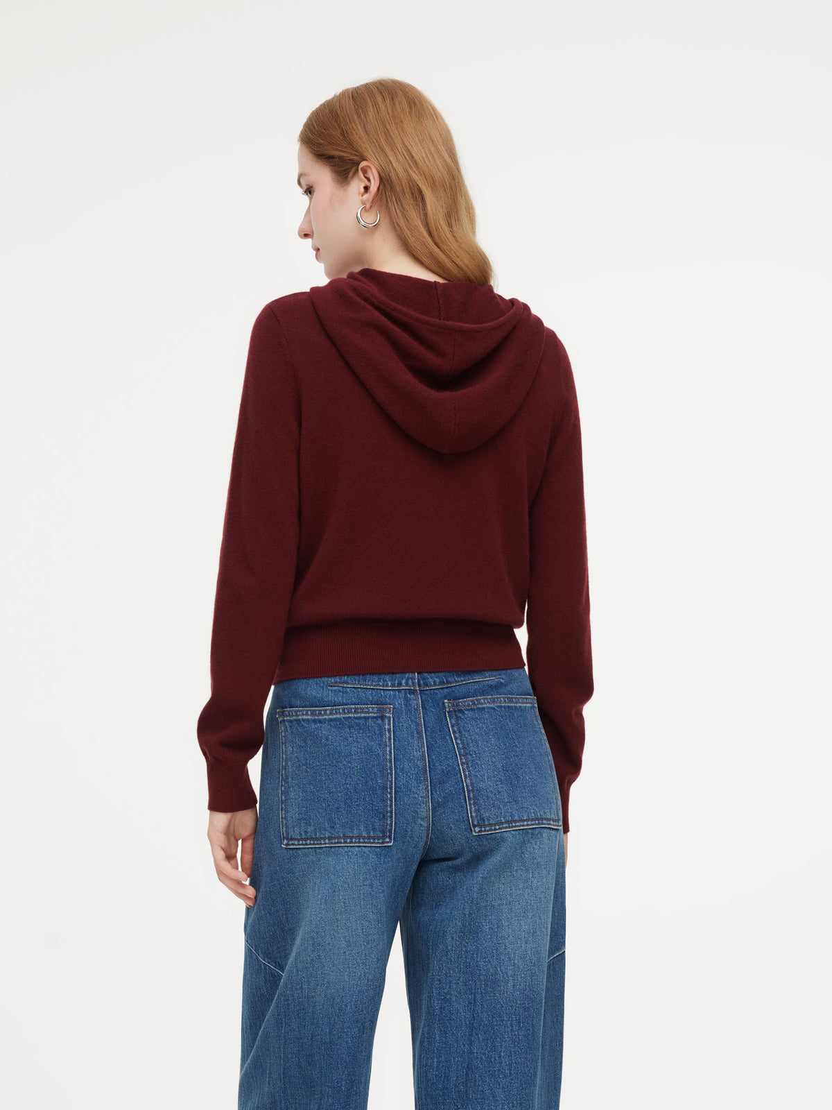 100% Wool Zip-Up Women Knit Hooded Cardigan