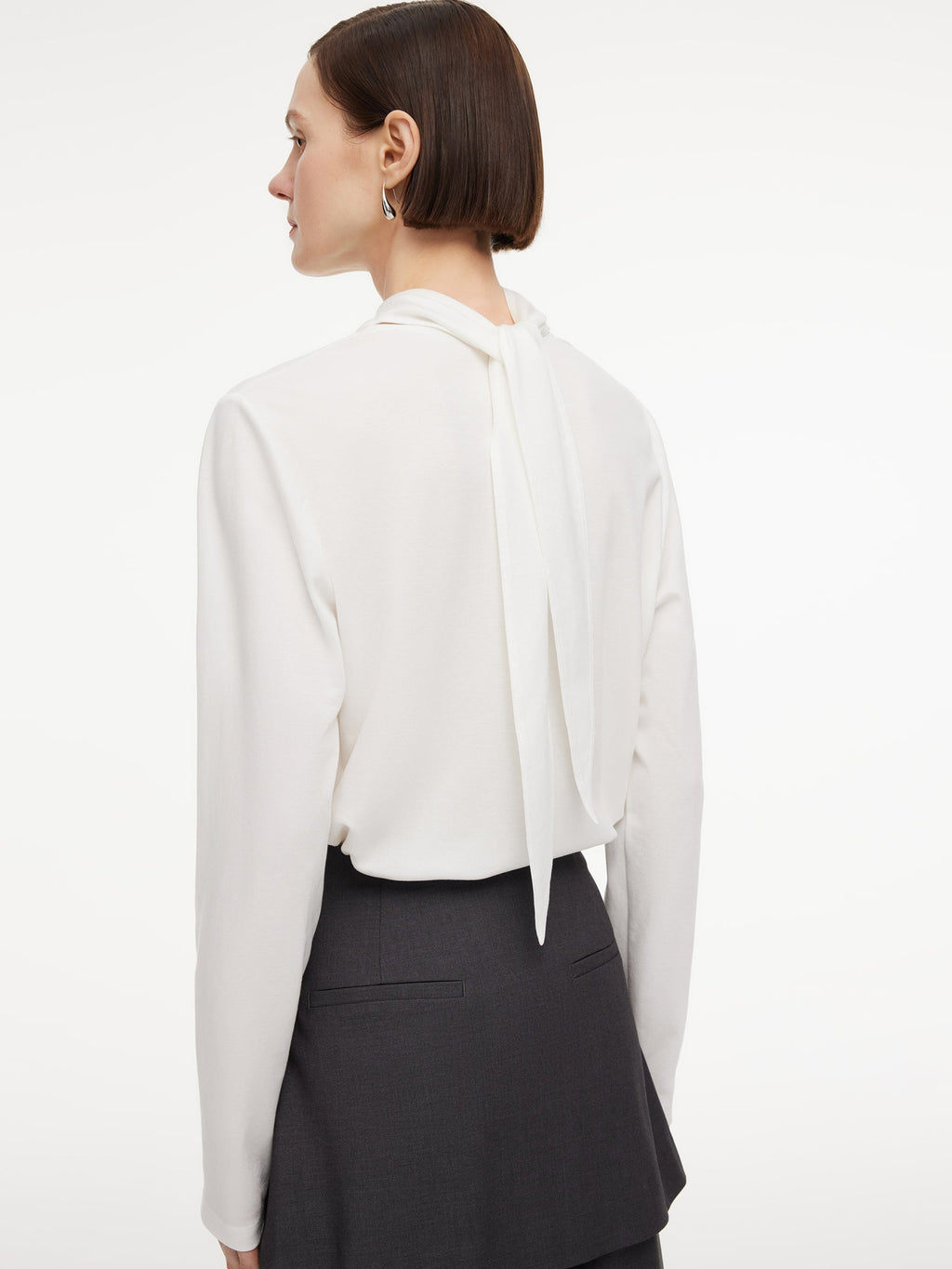 Triacetate Tencel Blend Tie Neck Women Knit Top