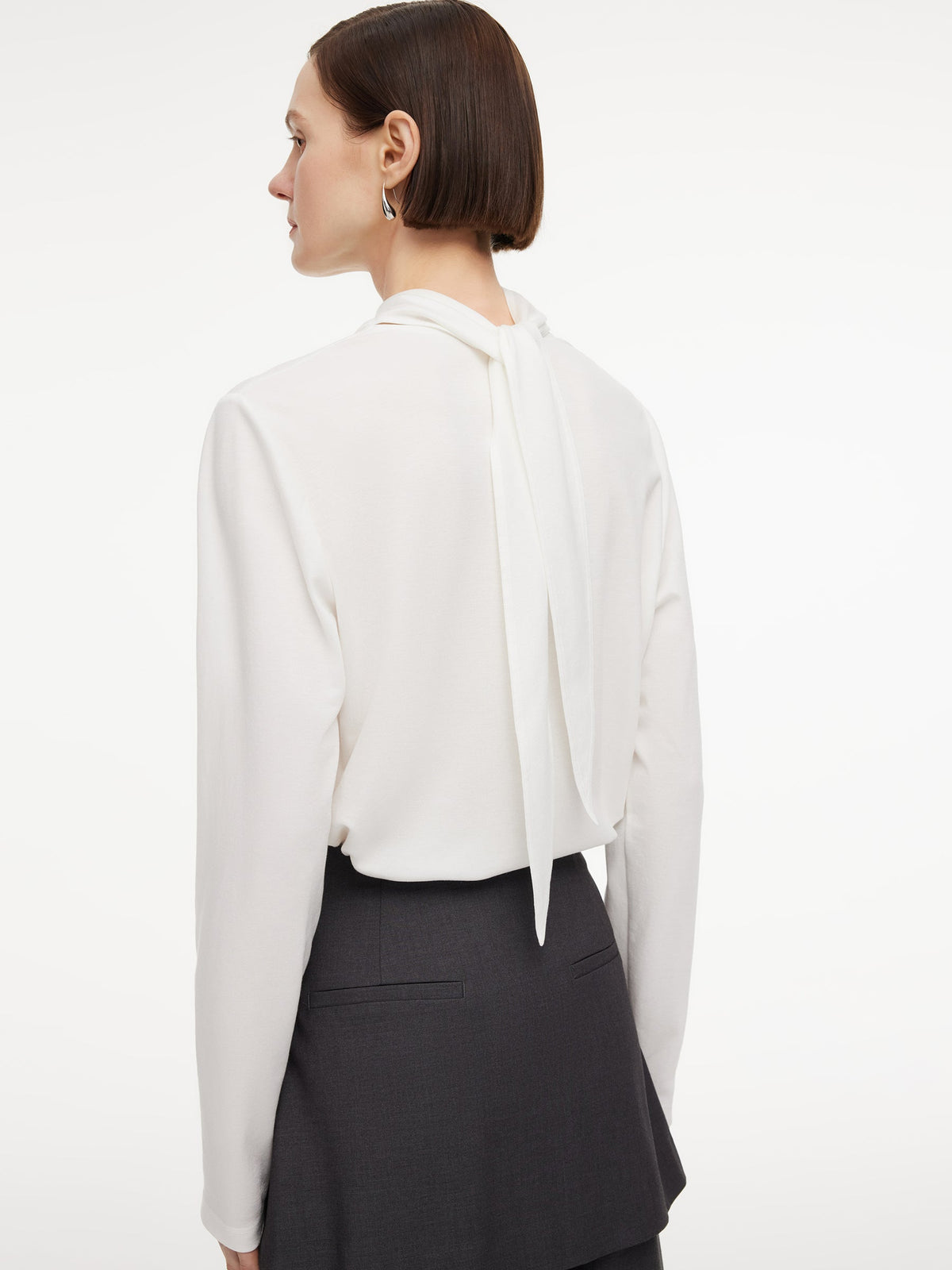 Triacetate Tencel Blend Tie Neck Women Knit Top